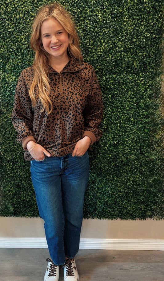Brown Leopard Print Pullover