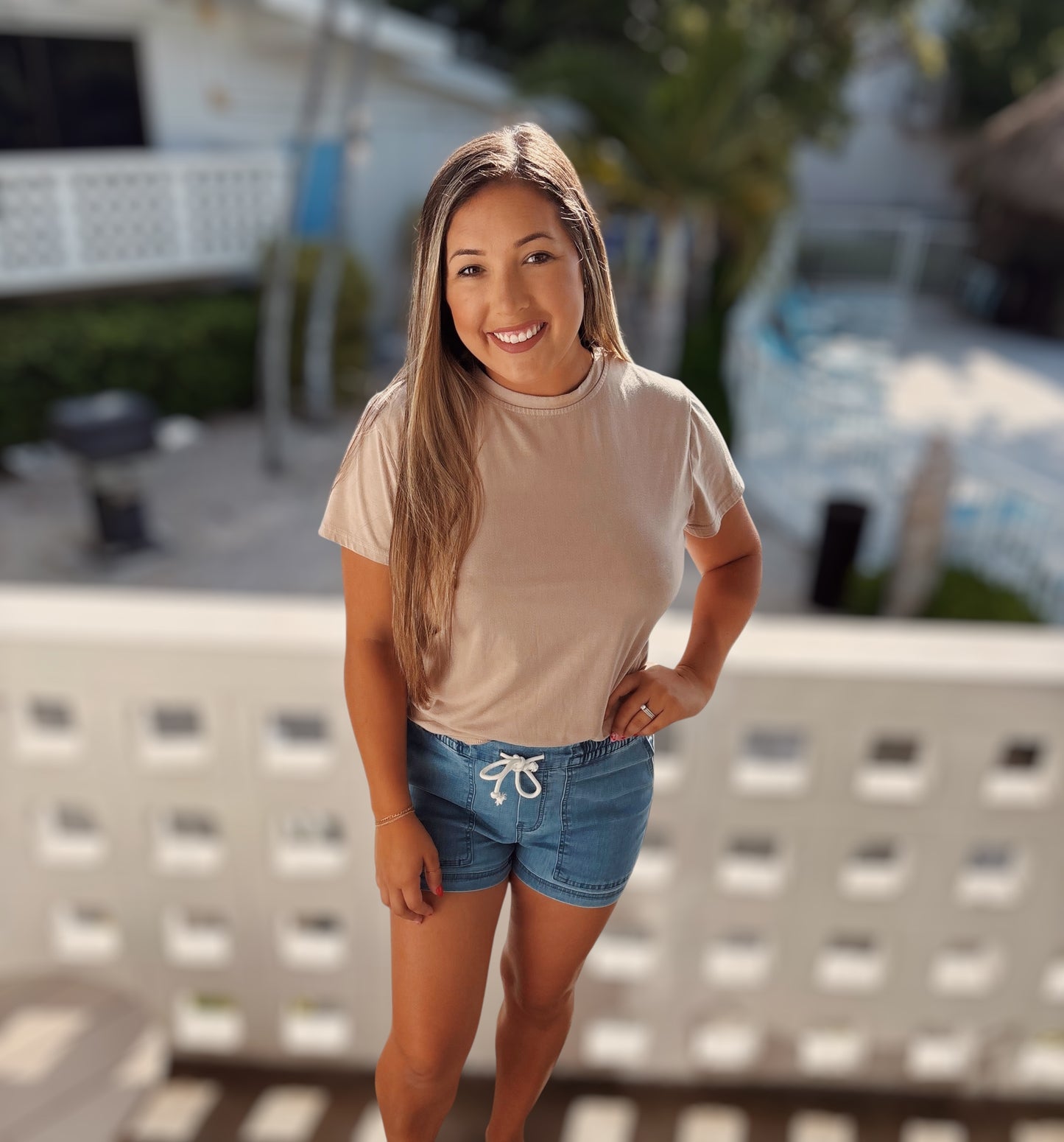 Blue Drawstring Denim Shorts