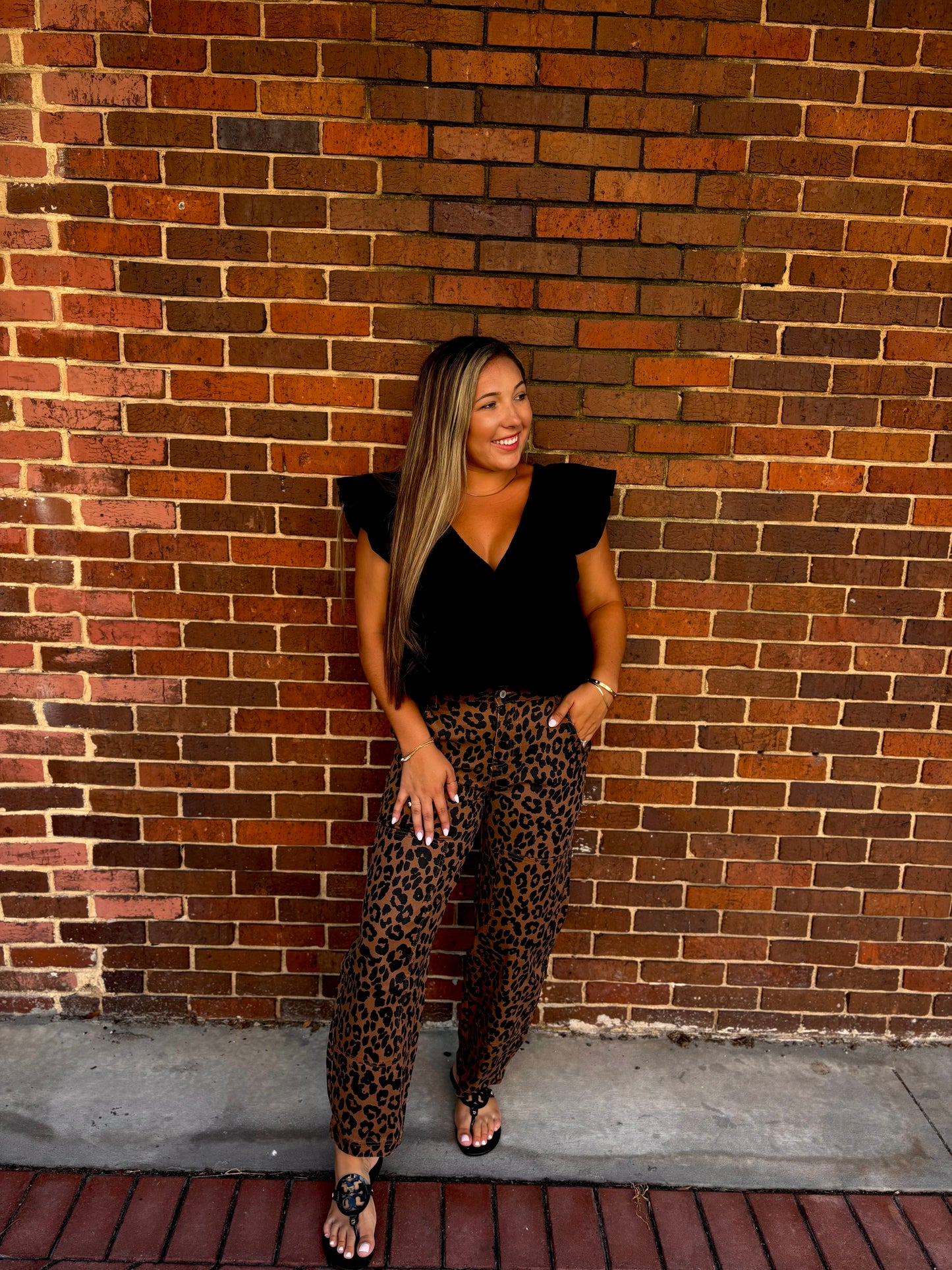 Leopard Patchwork Barrel Jeans