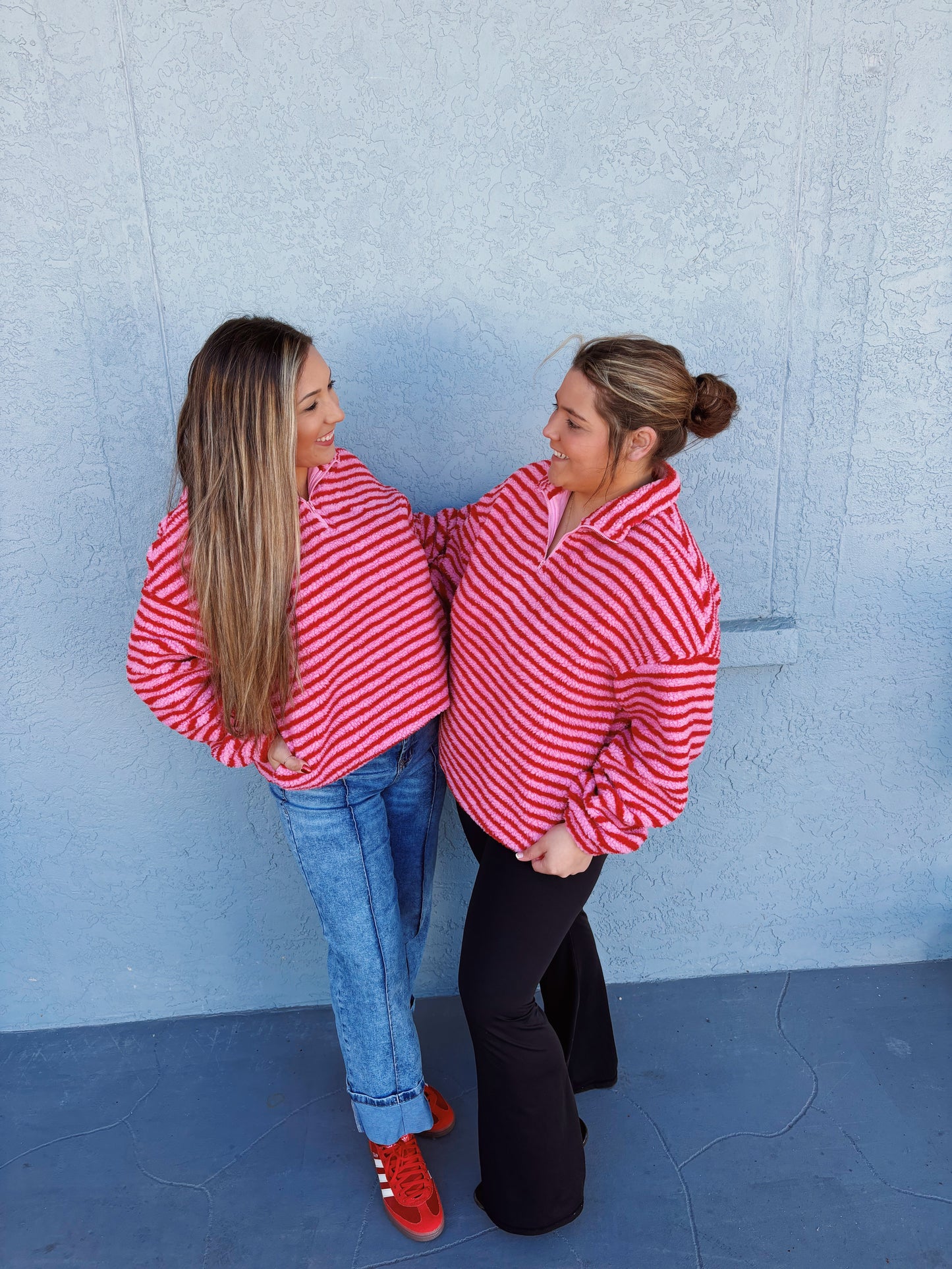 Pink & Red Quarter Zip Oversized Pullover