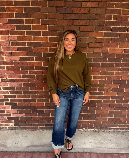 Robbed Reverse Seam Patchwork Long Sleeve Top