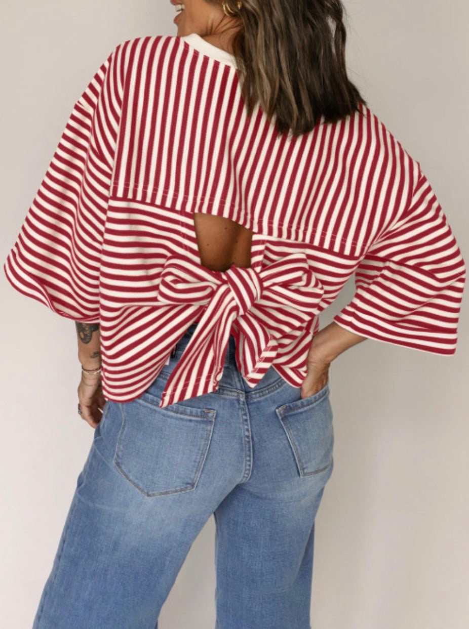 Red stripe bow Shirt