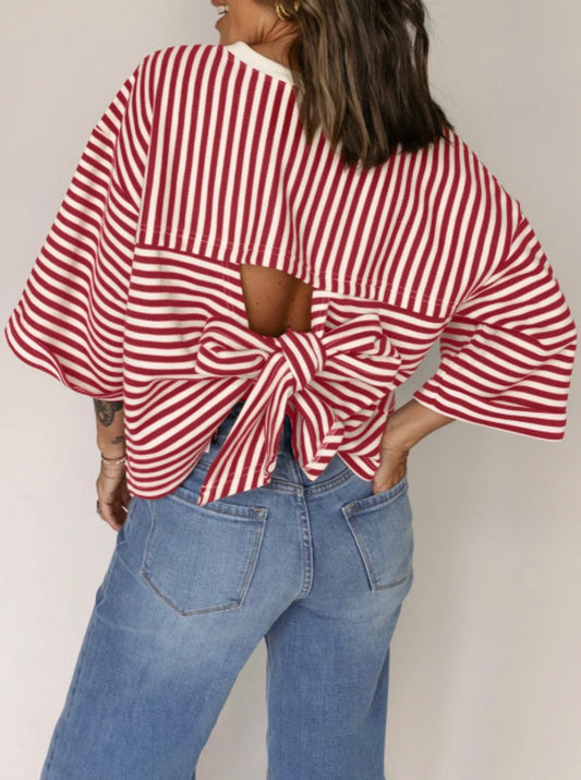Red stripe bow Shirt