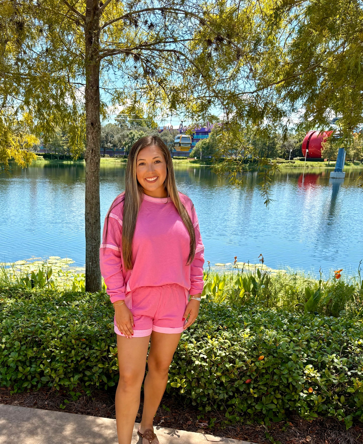 Sachet Pink High Low Patchwork Long Sleeve Top & Shorts Set