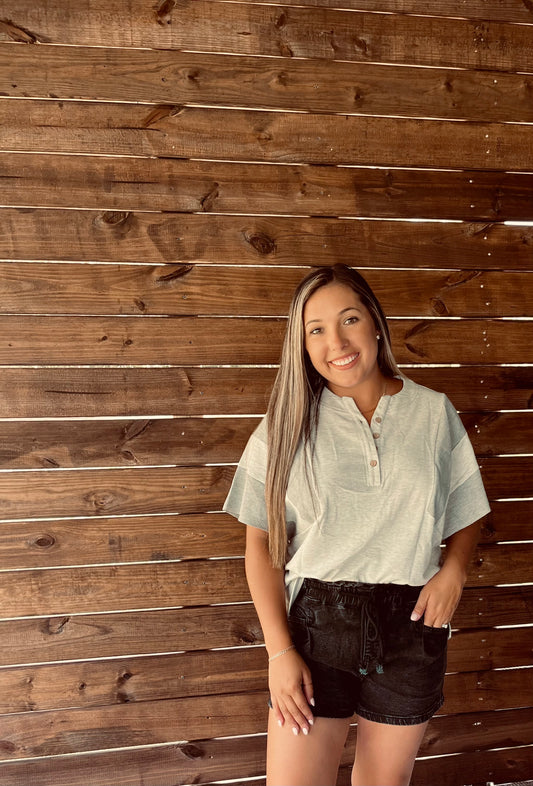 Light grey two tone v neck top