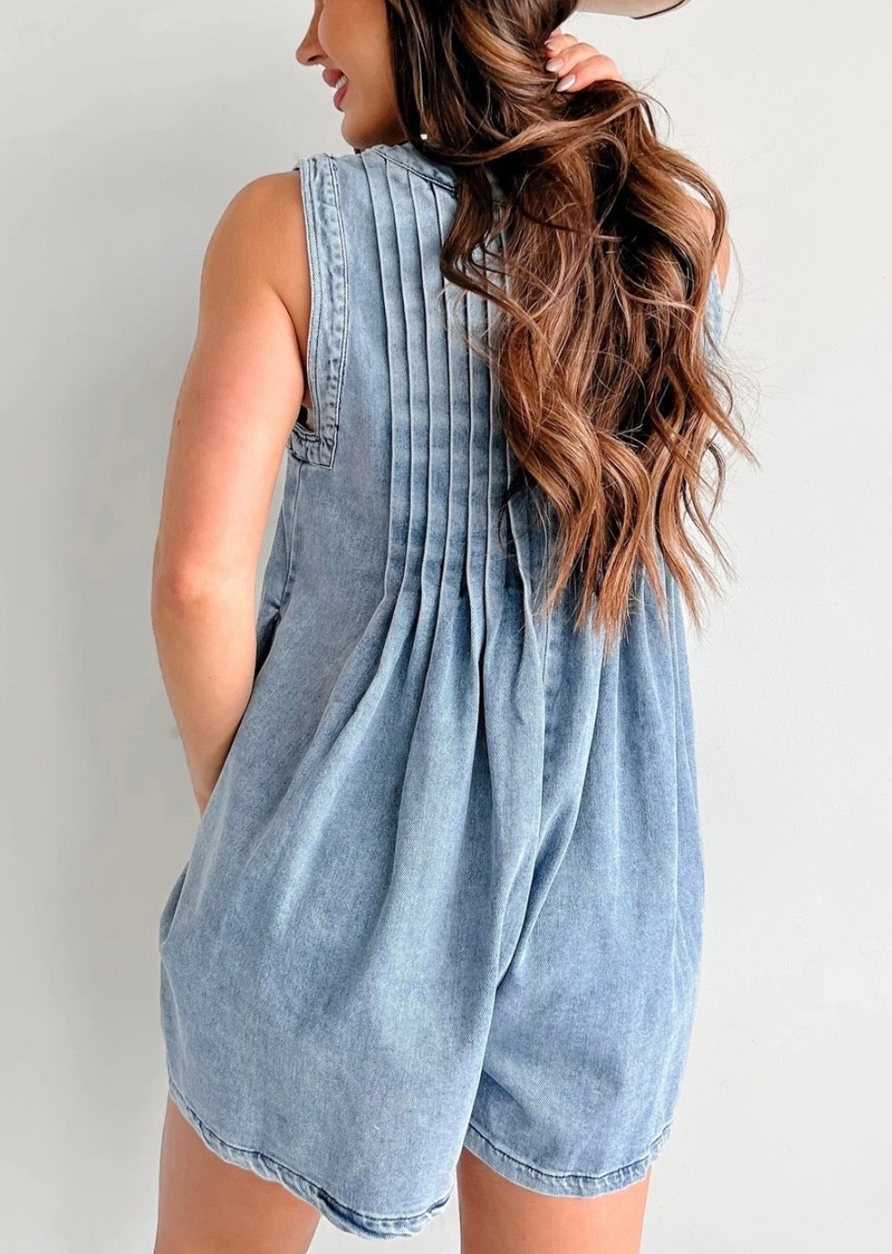Pre-Order Summer V Neck Denim Romper With Pockets