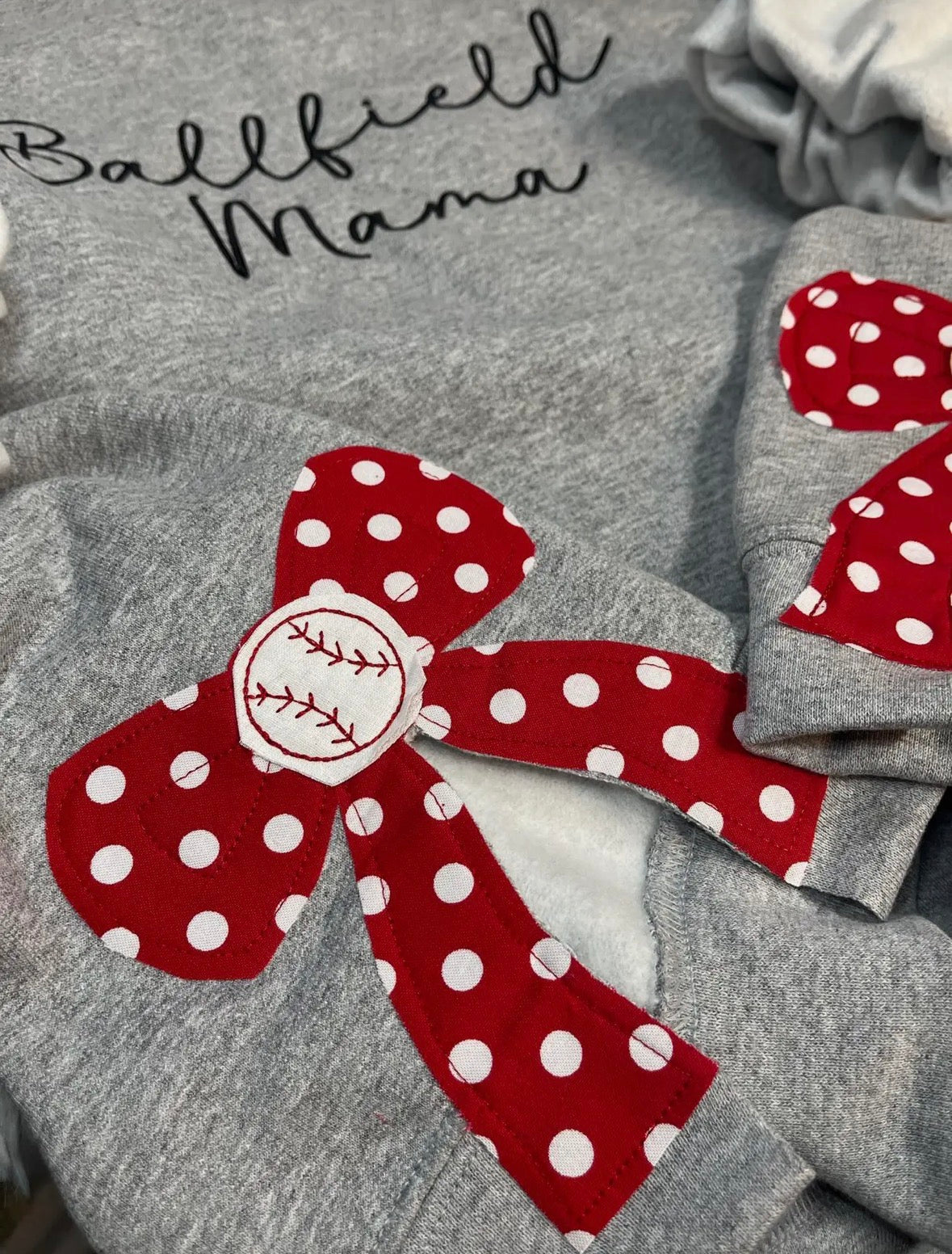 Pre-Order Ball field Mama Sweatshirt - choose your color threading/sweatshirt & If you want softball bows, baseball bows, or one of each.