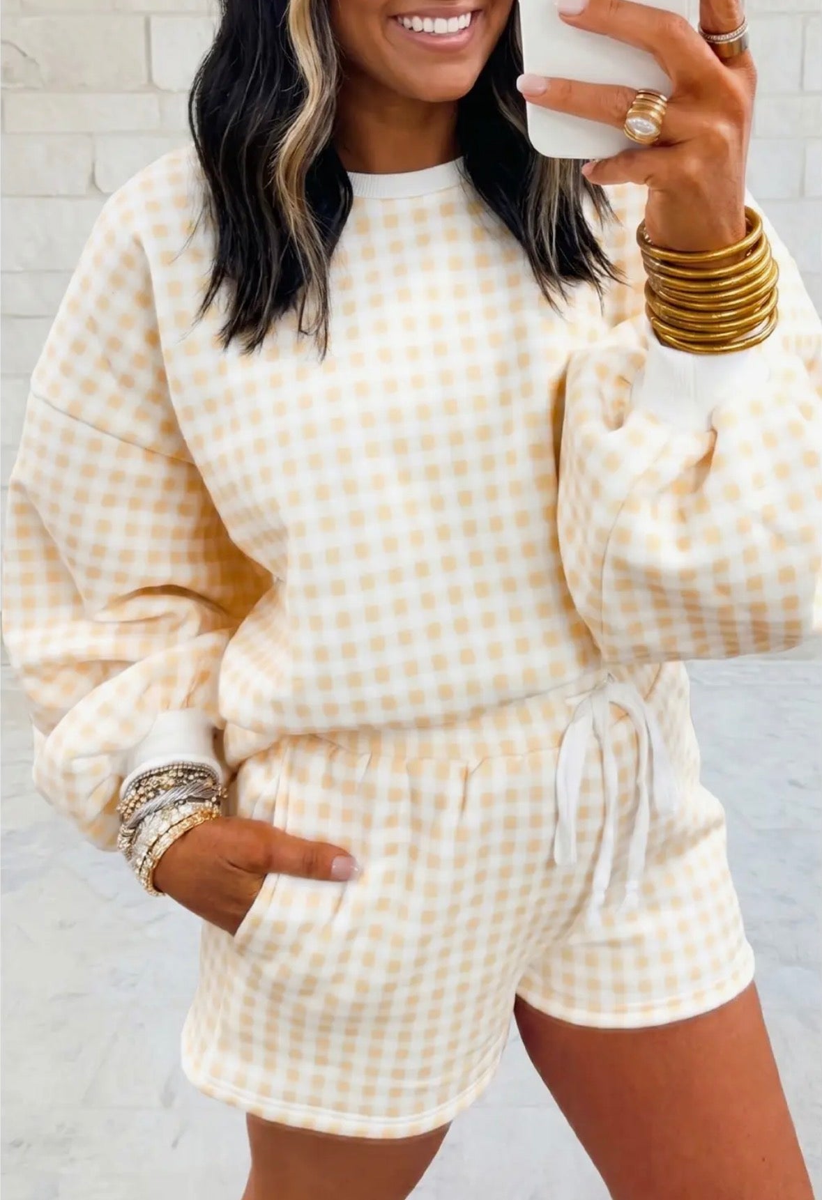 Gingham Crewneck & Shorts Set