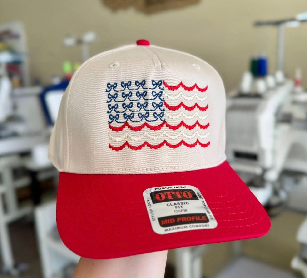 PRE ORDER - RWB scallop hat ￼embroidered red
