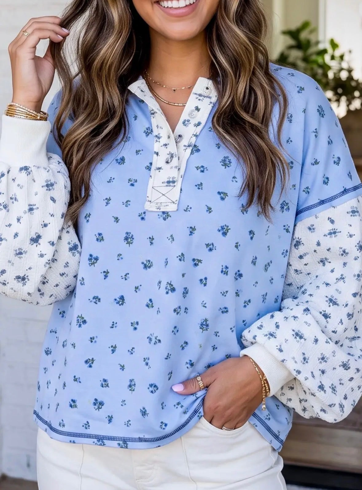 Floral Patchwork Pullover Top