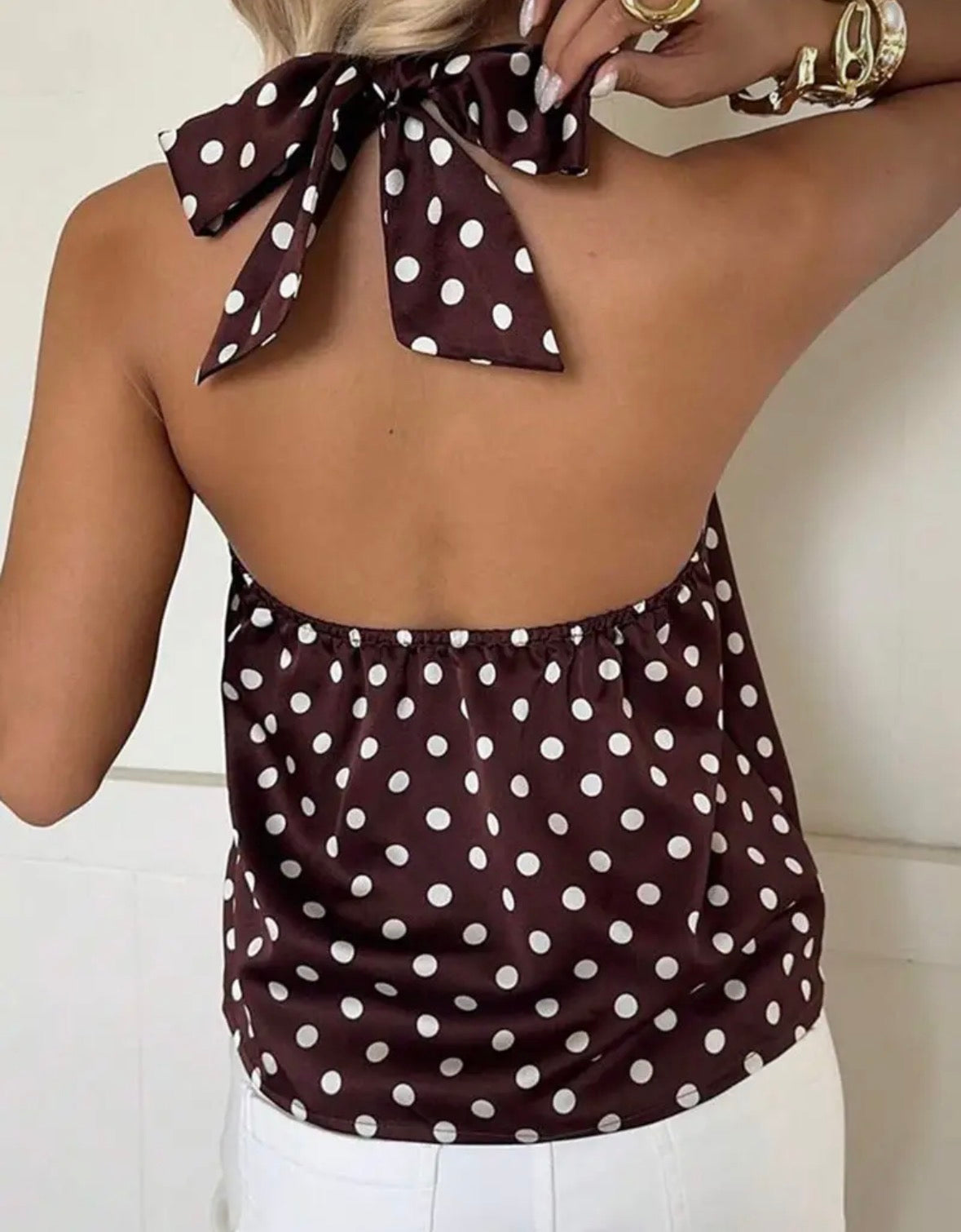 Brown Polka Dot Halter Top
