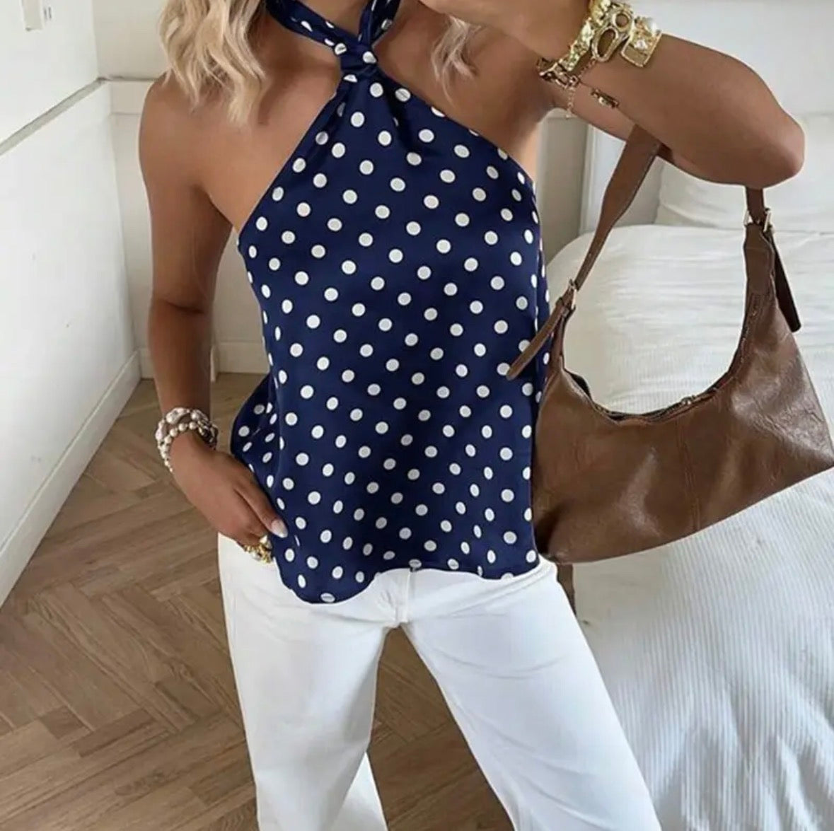 Blue Polka Dot Halter Top