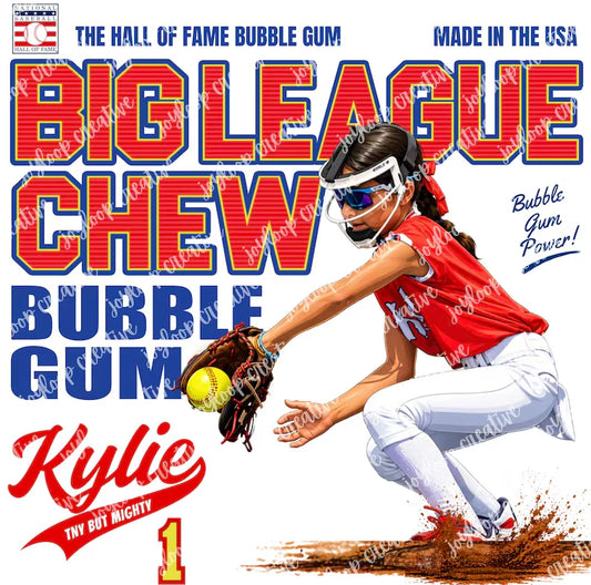 Big league softball custom tee- enter the players name, number, and photo in the box below along with ivory or white tee.