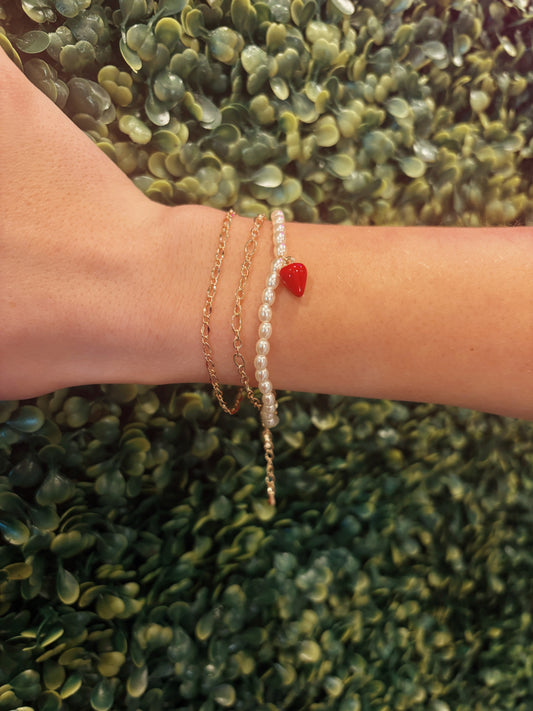 Beaded Strawberry Charm Bracelet - Set of 3