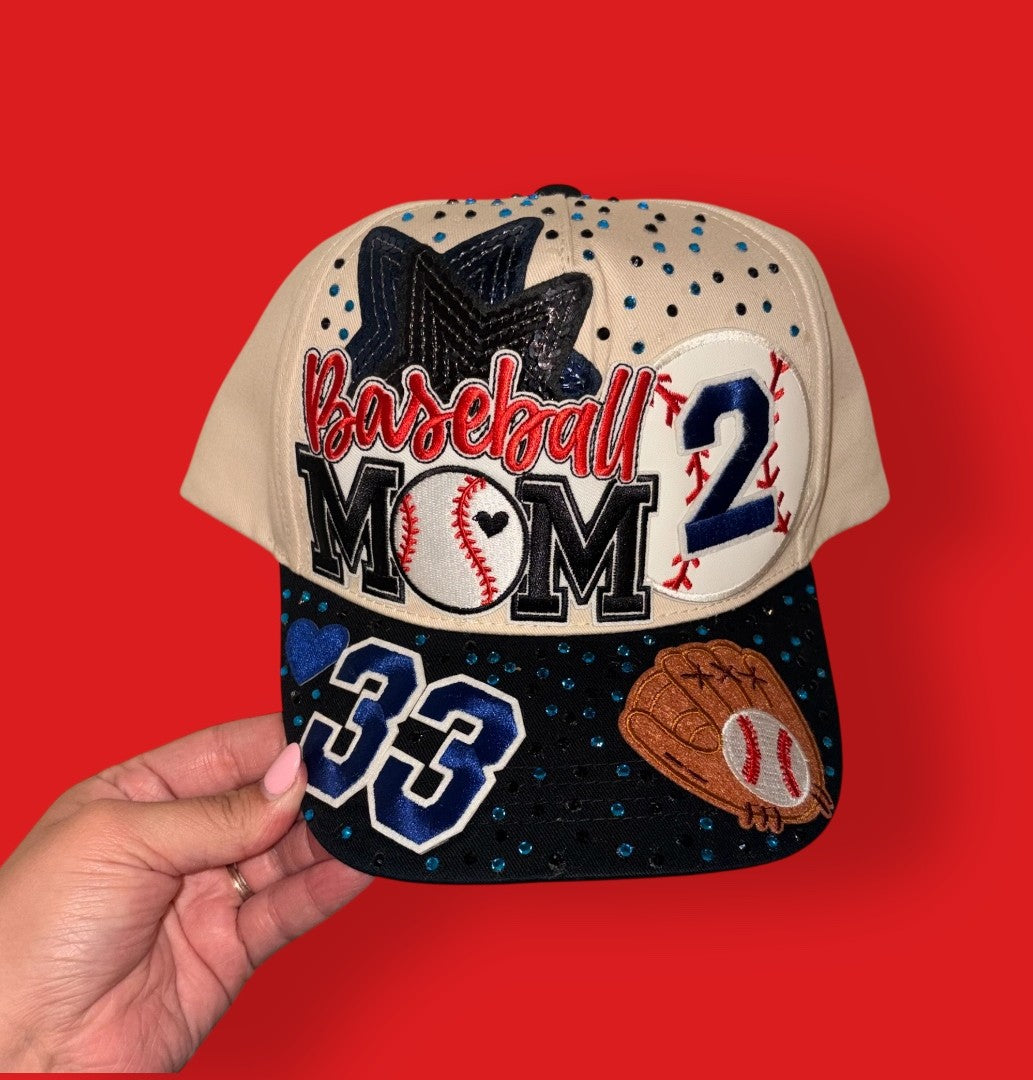 Custom Baseball Hat - Please include color of rhinestones & stars in the text box. Also include if you want a trucker hat or baseball cap.
